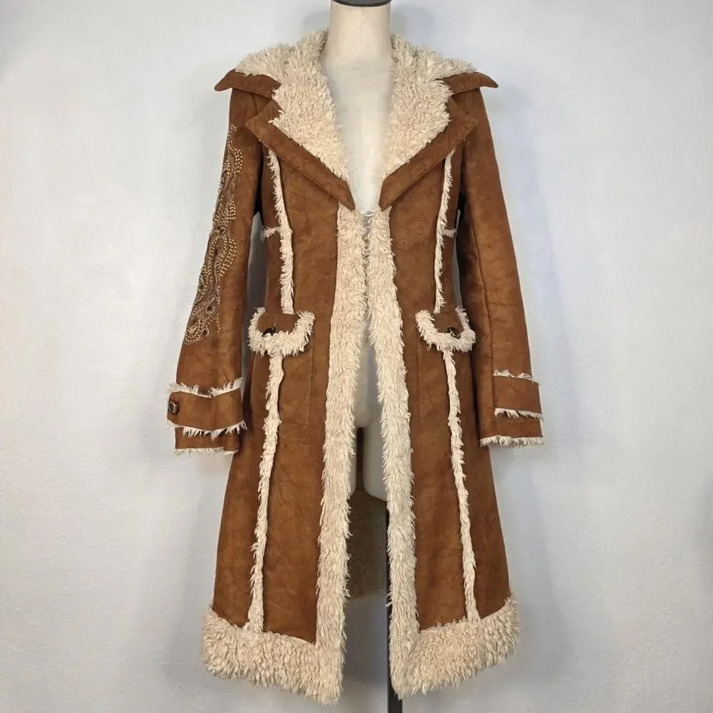 Y2K 90s Wilson’s Penny Lane Afghan Coat Beaded Sleeve Design Boho Fairycore - Picture 3 of 8